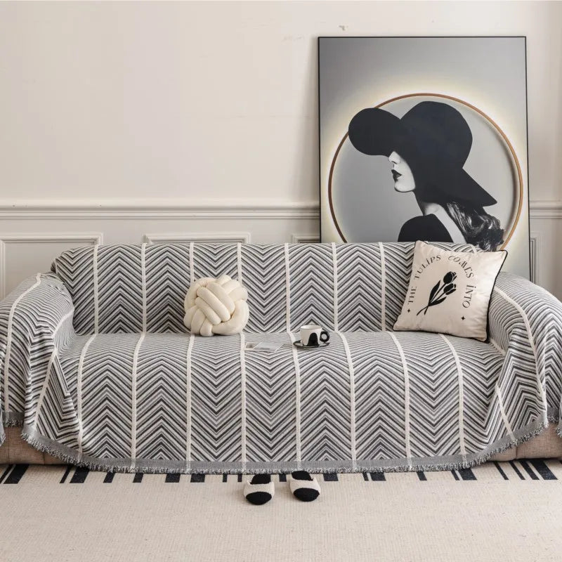 All-Season Chenille Sofa Cover Slipcover Cat Scratch Resistant Dustproof Sofa Cushion Universal Wavy Pattern Sofa Blanket Mats